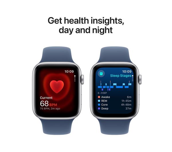 APPLE Watch SE 2 - 44mm Silver Aluminium Case with Denim Sport Band, M/L - Good