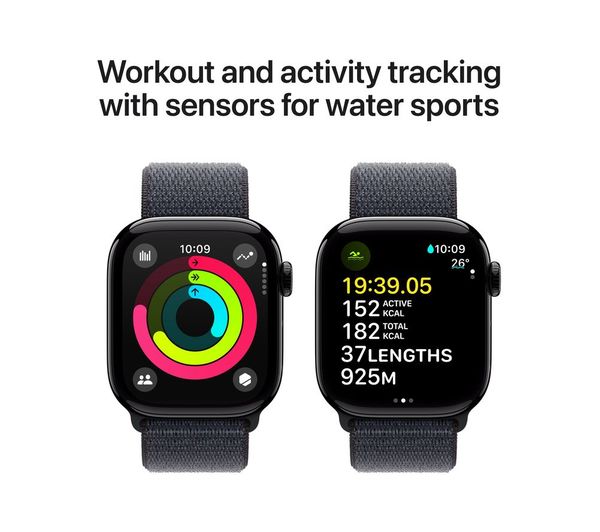 Apple Watch Series 10 GPS, 42mm Jet Black Aluminium Case with Ink Sport Loop - Very Good