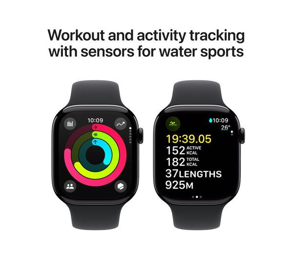 Apple Watch Series 10 GPS, 46mm Jet Black Aluminium Case with Black Sport Band - S/M - Acceptable