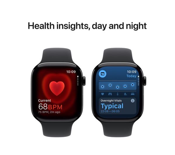 Apple Watch Series 10 GPS, 46mm Jet Black Aluminium Case with Black Sport Band - S/M - Acceptable