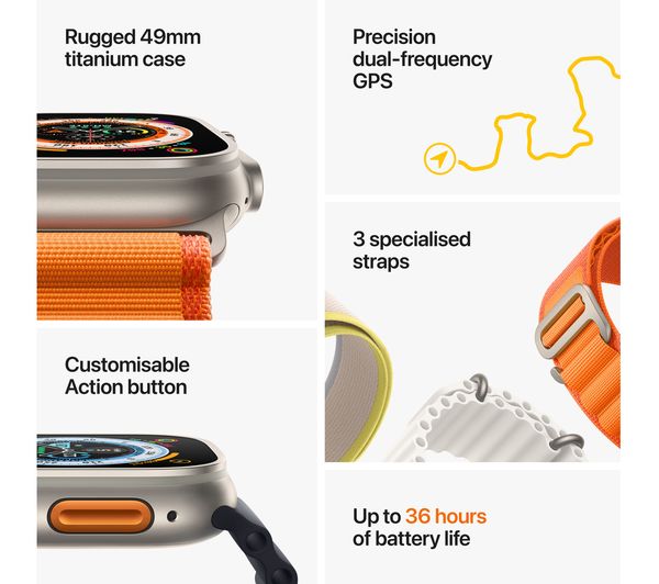 APPLE Watch Ultra Cellular - Titanium with Orange Alpine Loop, Large, 49mm - Good