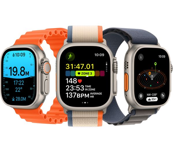 Apple Watch Ultra 2 GPS + Cellular, 49mm Titanium Case with Orange & Beige Trail Loop, S/M - Very Good