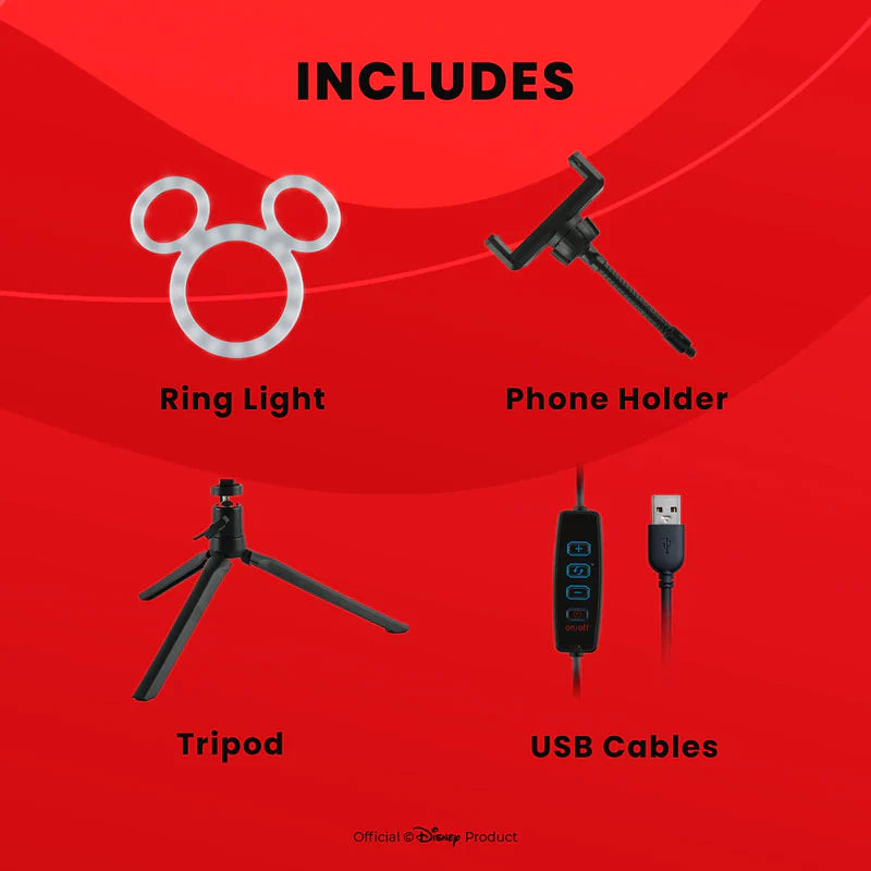 Disney Mickey Mouse Ring Light- 12 Inch LED Ring Light with Tripod and Built in Phone Holde and 3 Light Settings- Mickey Mouse Gifts