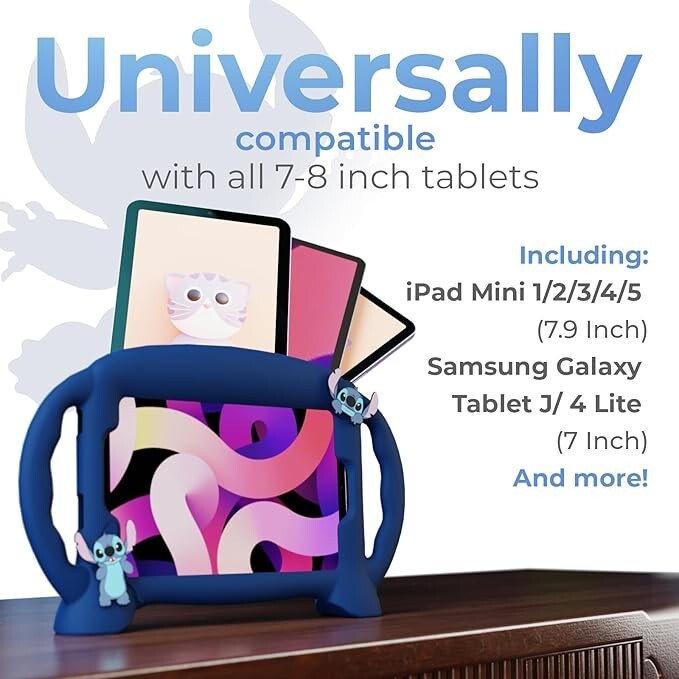 Disney Stitch Silicone Tablets Case Blue Fit 7-8" Fit iPad Mini & Samsung Tab