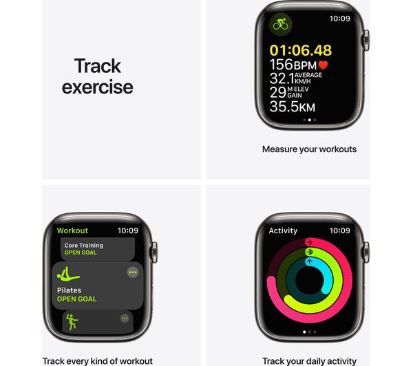 Apple Watch Series 7 GPS + Cellular - Silver Stainless Steel with Midnight Sport Band, 45mm - Good