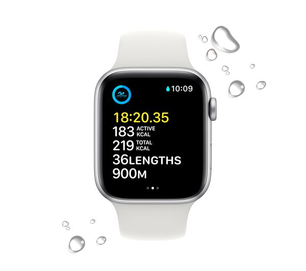 Apple Watch SE 2 GPS, 44mm Silver Aluminium Case with White Sport Band - Pristine