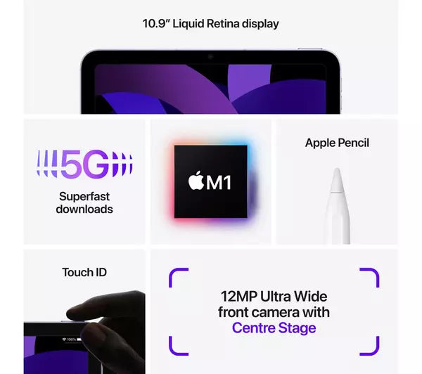 APPLE 10.9" iPad Air 5 Wi-Fi (2022) - 256 GB, Purple Pristine Condition