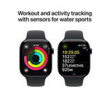 Apple Watch Series 10 GPS + Cellular, 46mm Jet Black Aluminium Case with Black Sport Band - S/M - Good