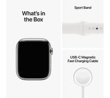 APPLE Watch Series 8 Cellular - Silver Stainless Steel with White Sports Band, 45mm - Very Good