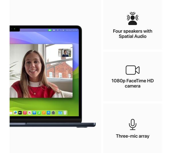 APPLE MacBook Air 13.6" (2024) - M3, 16GB RAM, 256GB SSD, Midnight - Pristine