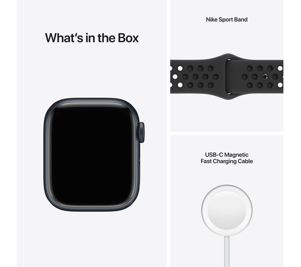 APPLE Watch Series 7 - Midnight Aluminium with Anthracite & Black Nike Sport Band, 45mm - Acceptable