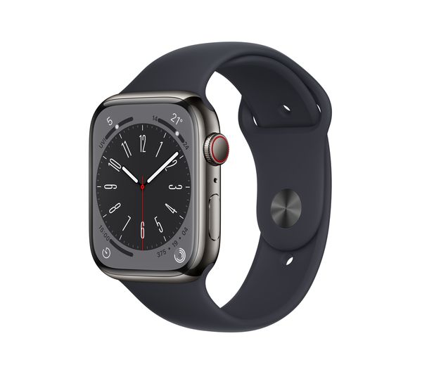 APPLE Watch Series 8 Cellular - Graphite Stainless Steel with Midnight Sport Band, 45mm - Very Good