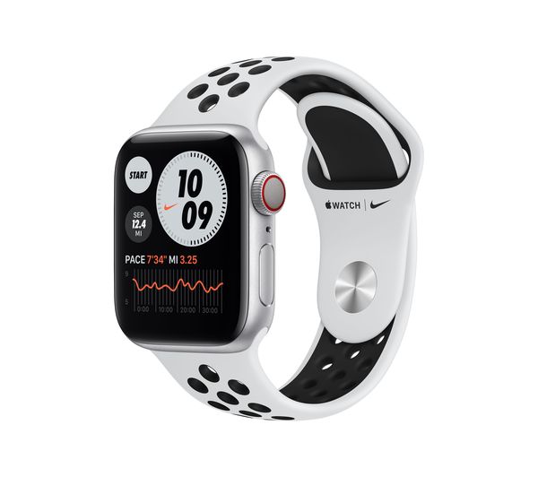 APPLE Watch Series 8 Cellular - Silver Aluminium with Pure Platinum & Black Nike Sports Band, 45mm - Good