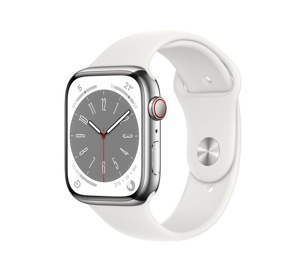 APPLE Watch Series 8 Silver Stainless Steel with White Sports Band
