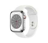 APPLE Watch Series 8 Cellular - Silver Stainless Steel with White Sports Band, 45mm - Very Good