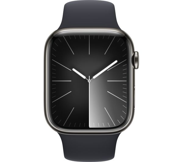 Apple Watch Series 9 GPS + Cellular, 45mm Silver Stainless Steel Case with Midnight Sport Band - M/L - Very Good