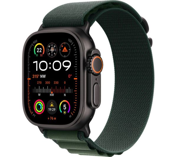 APPLE Watch Ultra 2 Cellular - 49 mm Black Titanium Case with Dark Green Alpine Loop, Medium - Pristine