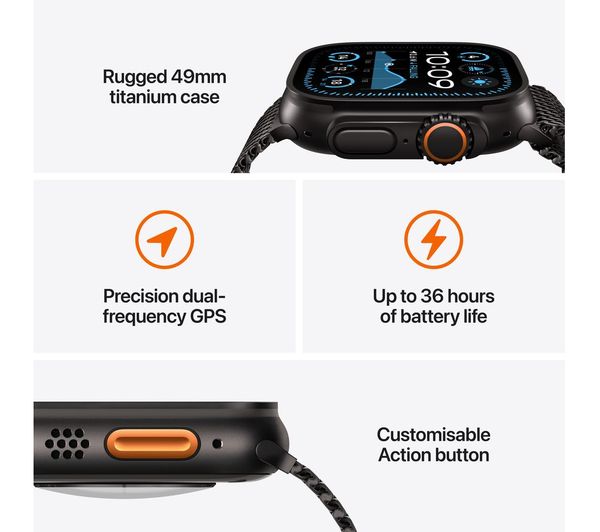 APPLE Watch Ultra 2 Cellular - 49 mm Black Titanium Case with Dark Green Alpine Loop, Medium - Pristine