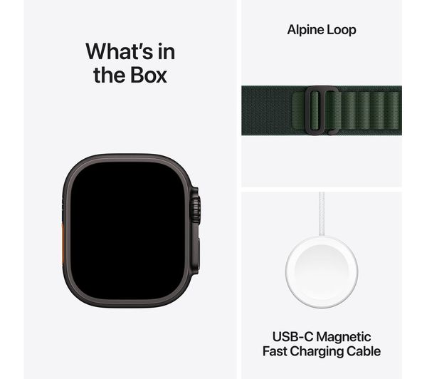 APPLE Watch Ultra 2 Cellular - 49mm Black Titanium Case with Dark Green Alpine Loop, Large - Pristine