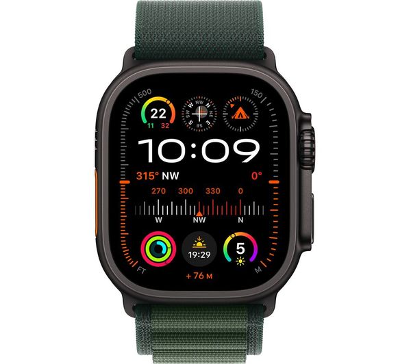 APPLE Watch Ultra 2 Cellular - 49mm Black Titanium Case with Dark Green Alpine Loop, Large - Pristine