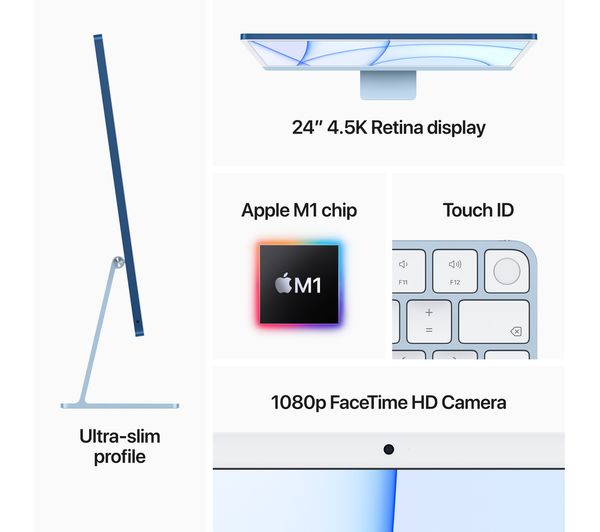 APPLE iMac 4.5K 24" (2021) - M1, 8GB RAM, 512GB SSD, Silver - Very Good