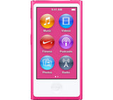 Pink Apple iPod nano with app icons on a white background