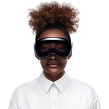Person wearing a futuristic visor on a white background