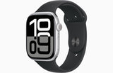 Apple Watch Series 10 GPS, 46mm Silver Aluminium Case with Black Sport Band - M/L - Pristine