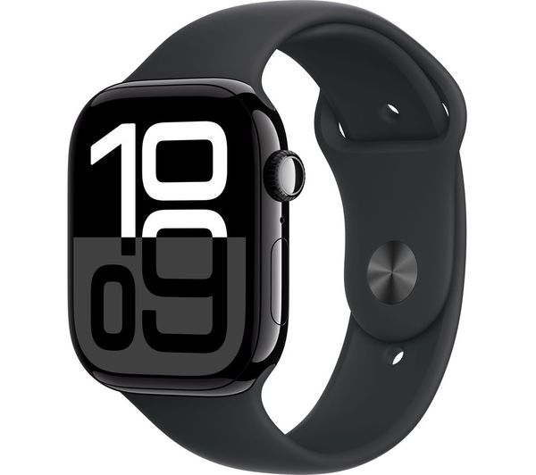 Apple Watch Series 10 GPS + Cellular Jet Black Aluminium Case with Black Sport Band 
