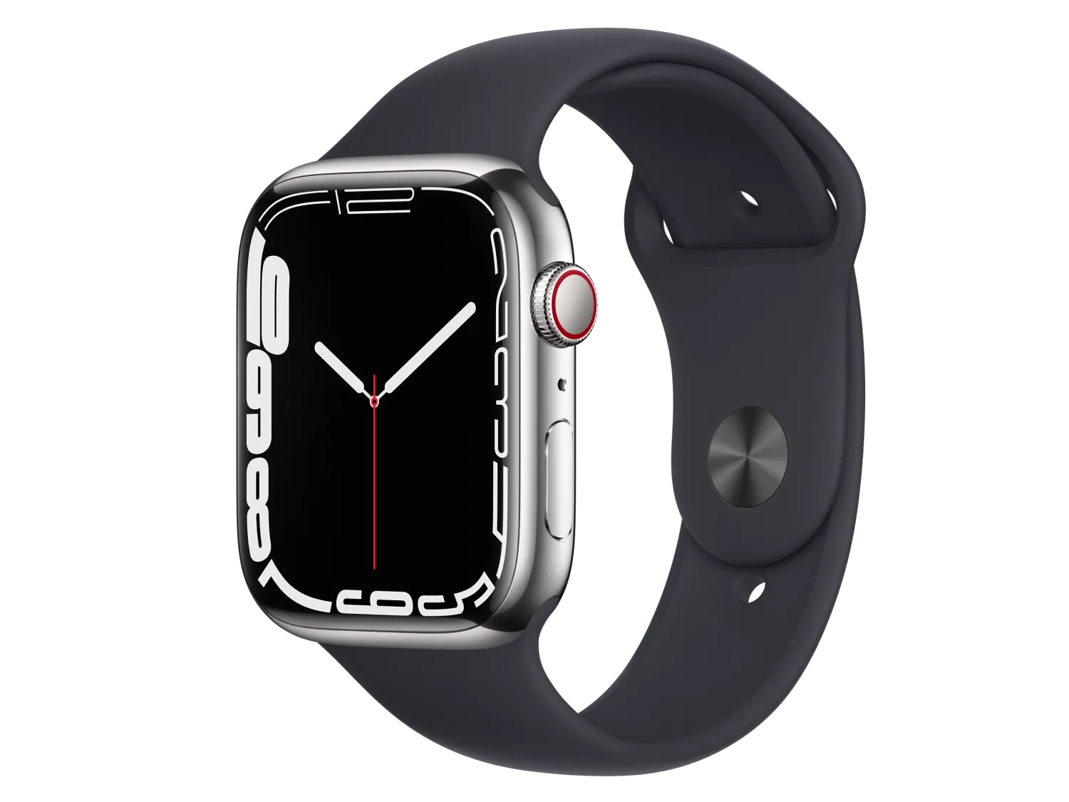 Apple Watch Series 6 GPS + Cellular - 44mm Silver Stainless Steel Case with Black Sport Band