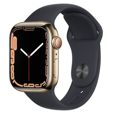 Apple Watch Series 7 GPS + Cellular - Gold Stainless Steel with Midnight Sport Band, 45mm - Very Good