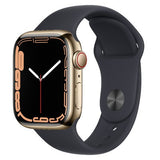 Apple Watch Series 7 GPS + Cellular - Gold Stainless Steel with Midnight Sport Band, 45mm - Very Good