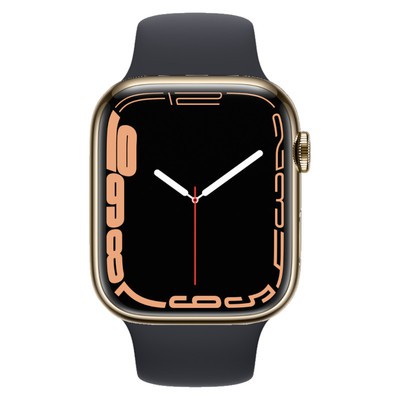 Apple Watch Series 7 GPS + Cellular - Gold Stainless Steel with Midnight Sport Band, 45mm - Very Good