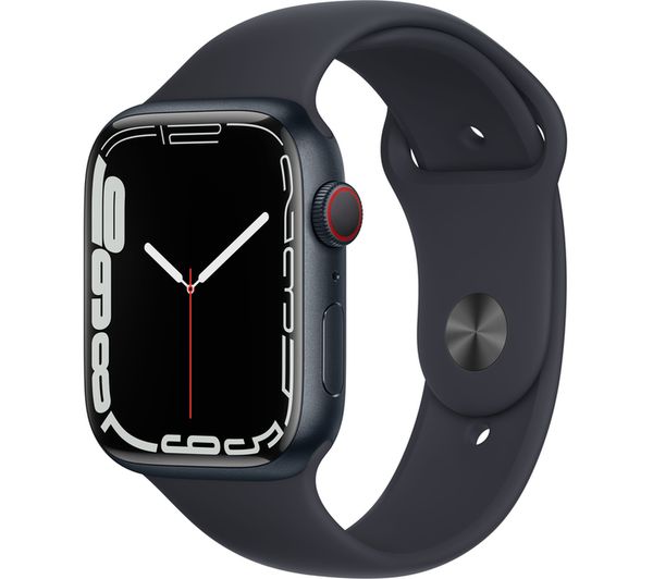 Apple Watch Series 7 GPS + Cellular - Stainless Steel with Midnight Sport Band, 45mm - Acceptable