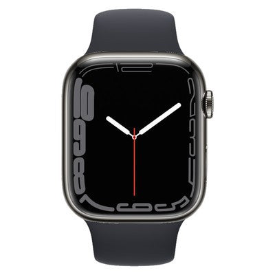 Apple Watch Series 7 GPS + Cellular - Graphite Stainless Steel with Midnight Sport Band, 45mm - Pristine