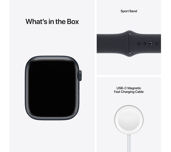 Apple Watch Series 7 GPS + Cellular - Stainless Steel with Midnight Sport Band, 45mm - Acceptable