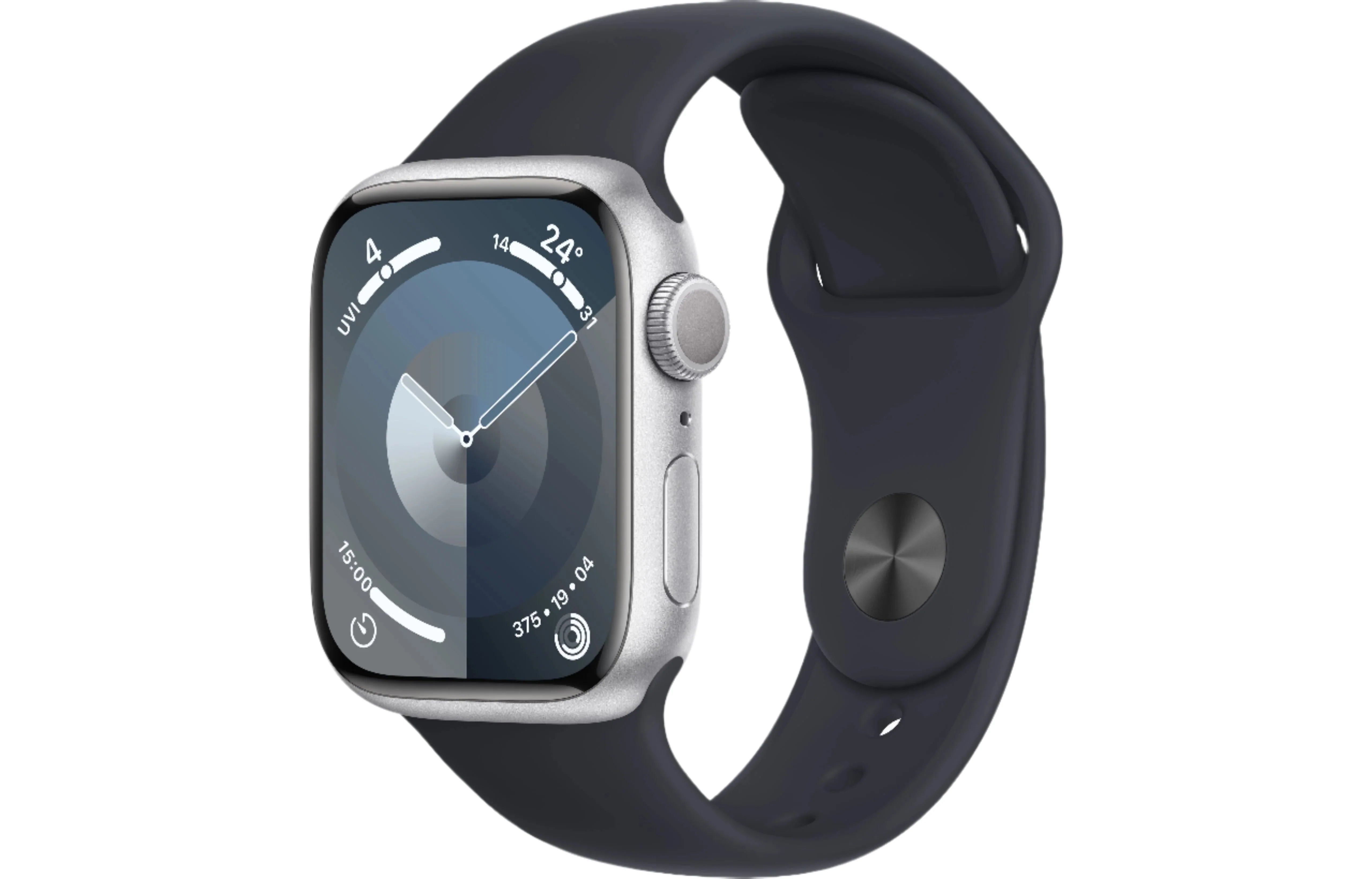 Apple Watch Series 8, Silver Aluminium Case with Midnight Sport Band 
