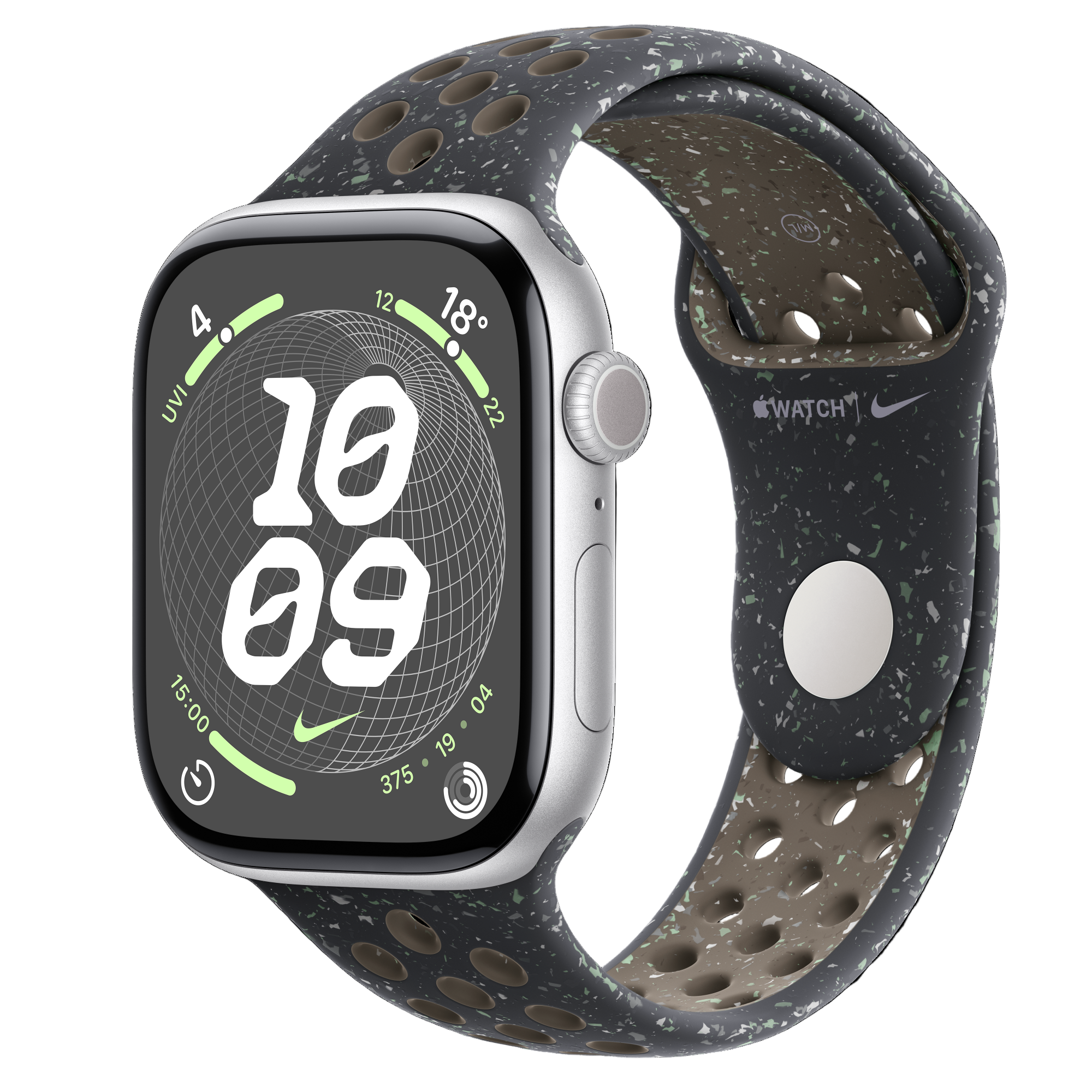 Apple Watch Series 9 GPS, 45mm Silver Aluminium Case with Midnight Sky Nike Sport Band - S/M - Good