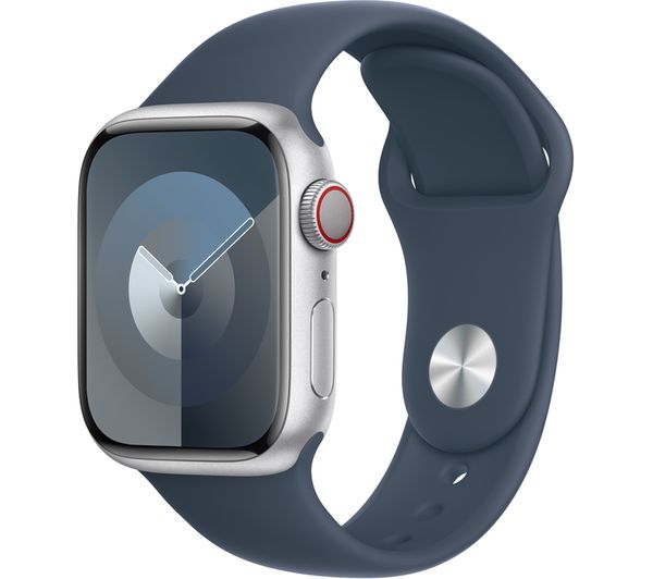 Apple Watch Series 9 Silver Aluminium Case with Storm Blue Sport Band
