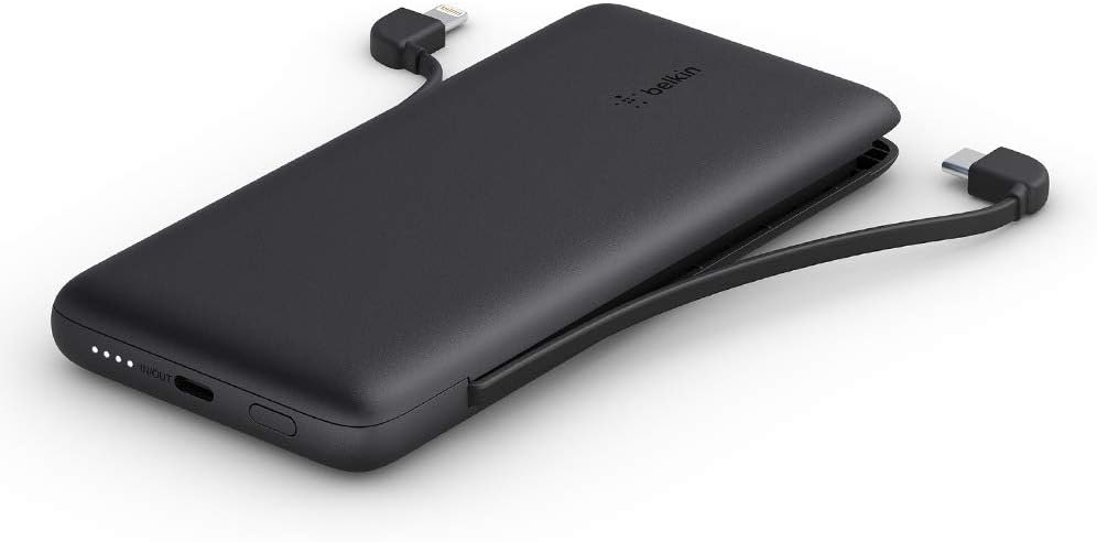 Belkin BOOSTCHARGE Plus 10K Portable Charger Power Bank (10,000 mAh with Integrated Lightning (MFI) and Integrated USB-C Cables and Additional USB-C Charging Port) - Black
