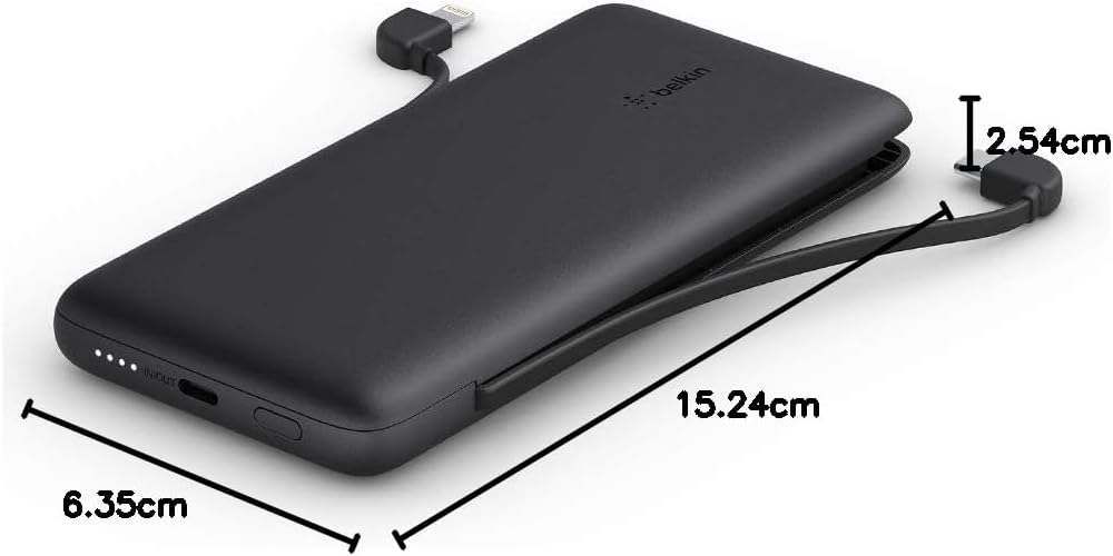 Belkin BOOSTCHARGE Plus 10K Portable Charger Power Bank (10,000 mAh with Integrated Lightning (MFI) and Integrated USB-C Cables and Additional USB-C Charging Port) - Black