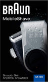 Braun PocketGo Mobile Shave Electric Travel Shaver, for On The Go, Fully Washable, M90, Black/Silver