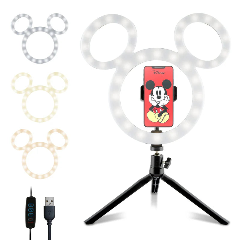 Disney Mickey Mouse Ring Light- 12 Inch LED Ring Light with Tripod and Built in Phone Holde and 3 Light Settings- Mickey Mouse Gifts
