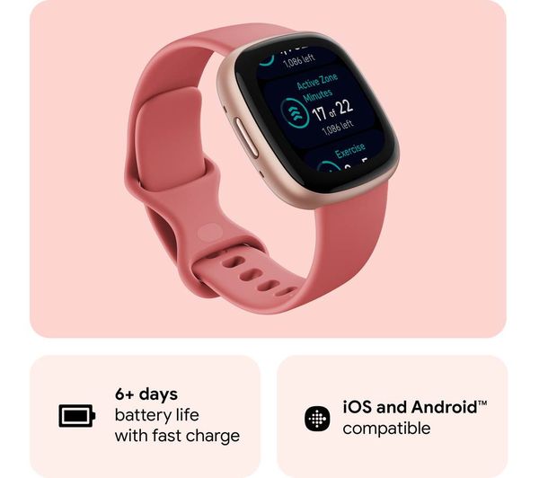 FITBIT Versa 4 Smart Watch - Pink Sand & Copper Rose - Acceptable