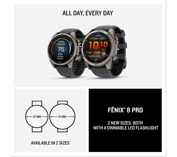 GARMIN fēnix 8 Pro AMOLED Sapphire GPS Smartwatch - 51mm Titanium with Graphite/Black Silicone Band - Very Good