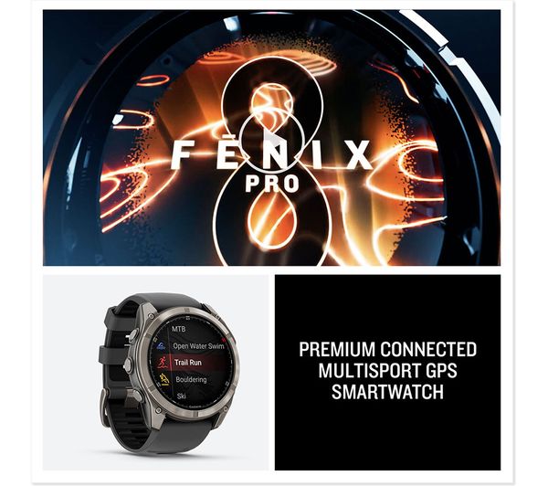 GARMIN fēnix 8 Pro AMOLED Sapphire GPS Smartwatch - 51mm Titanium with Graphite/Black Silicone Band - Very Good