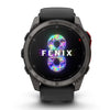 GARMIN fēnix 8 Pro MicroLED GPS Smartwatch - 51mm Carbon Grey DLC Titanium with Black/Pebble Grey Silicone Band - Good