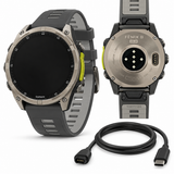 GARMIN fēnix 8 Solar Sapphire GPS Smartwatch - 51mm Titanium with Grey Silicone Band - Good