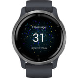 GARMIN Venu 2 GPS Smartwatch - 45mm Silver Stainless Steel Bezel with Granite Blue Band - Good