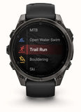 Garmin fēnix 8 AMOLED Sapphire GPS Smartwatch, 43mm Carbon Grey DLC Titanium Case with Black/Pebble Grey Silicone Strap - Good